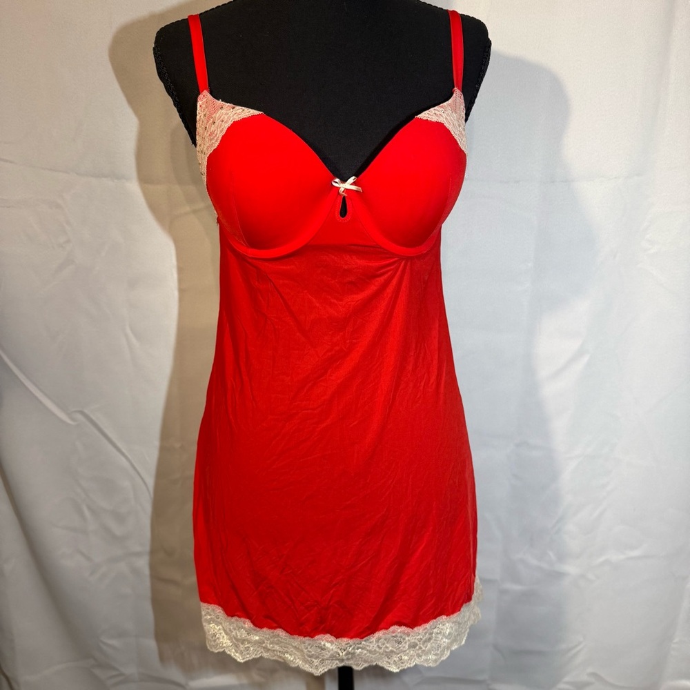 Victoria’s Secret Red Lace Babydoll Chemise Nightgown Lingerie 34D Underwire